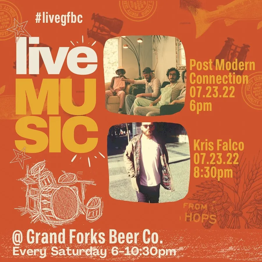 Live music poster at Grand Forks Beer Co featuring Kris Falco